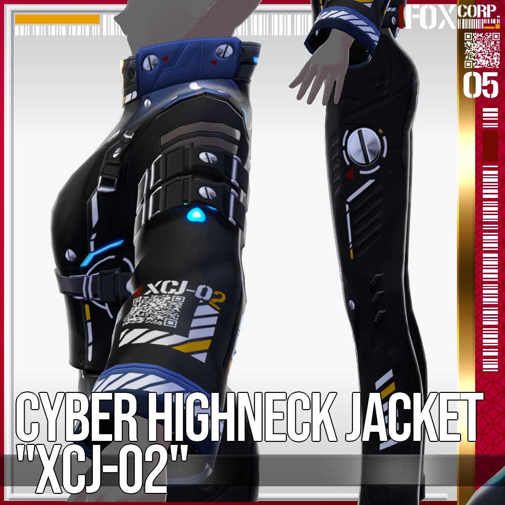 VRoid用 多色展開 サイバーハイネックジャケット "XCJ-02" - Cyber Highneck Jacket "XCJ-02"
