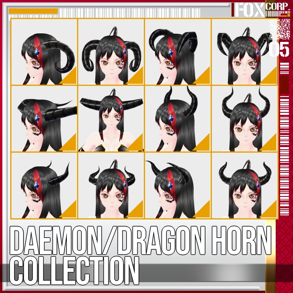 VRoid用 色調設定可能 24パターン 悪魔・龍族の角コレクション - Daemon/Dragon Horn Collection 24Patterns
