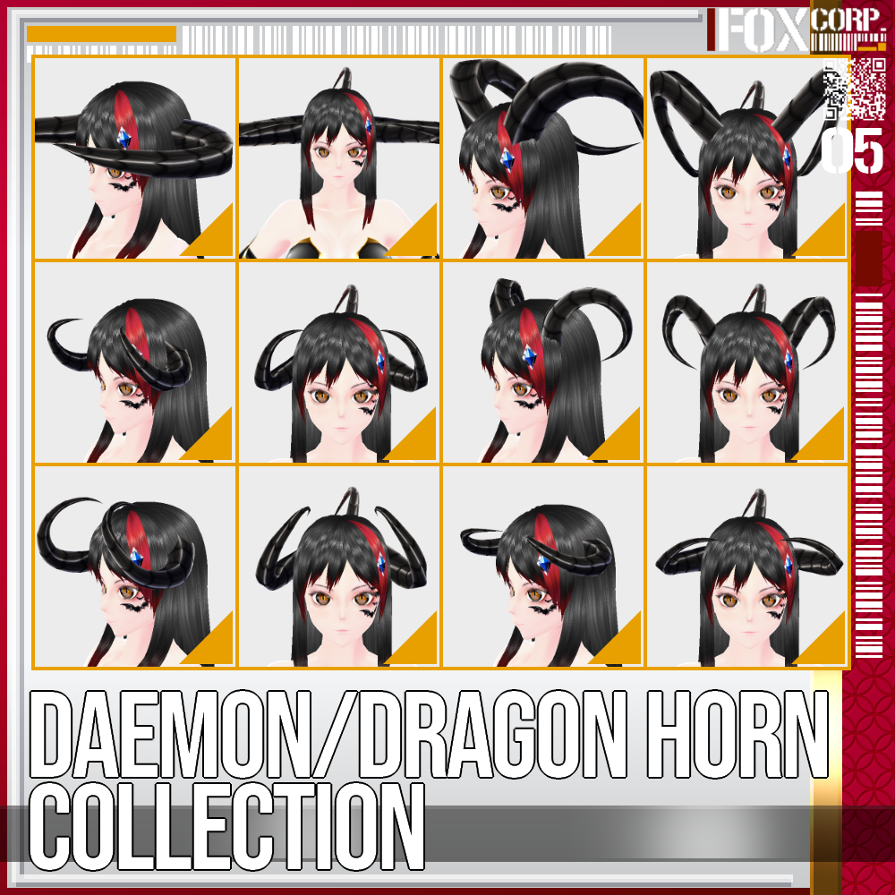 VRoid用 色調設定可能 24パターン 悪魔・龍族の角コレクション Daemon/Dragon Horn Collection