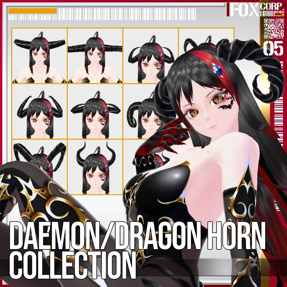 VRoid用 色調設定可能 24パターン 悪魔・龍族の角コレクション - Daemon/Dragon Horn Collection 24Patterns