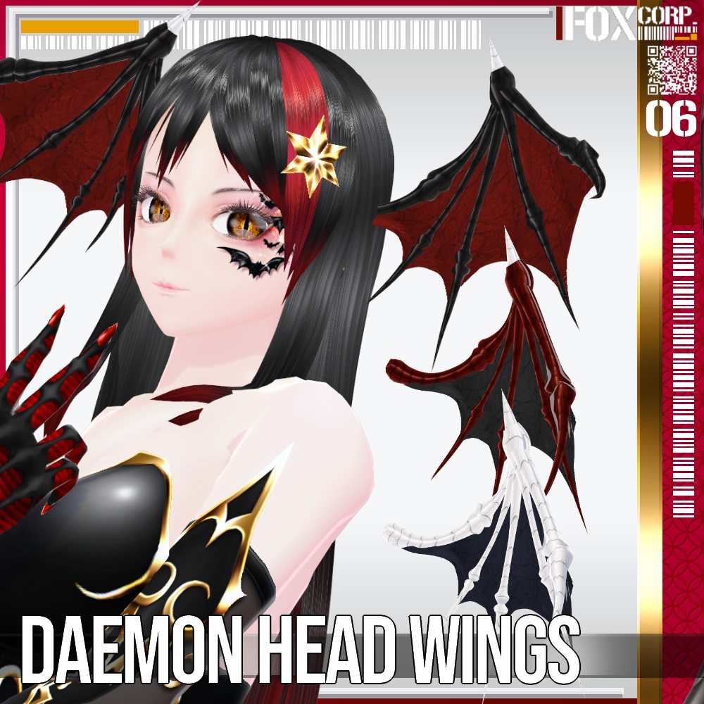 VRoid用 色調設定可能 悪魔の翼ヘアアクセサリー - Daemon Head Wings