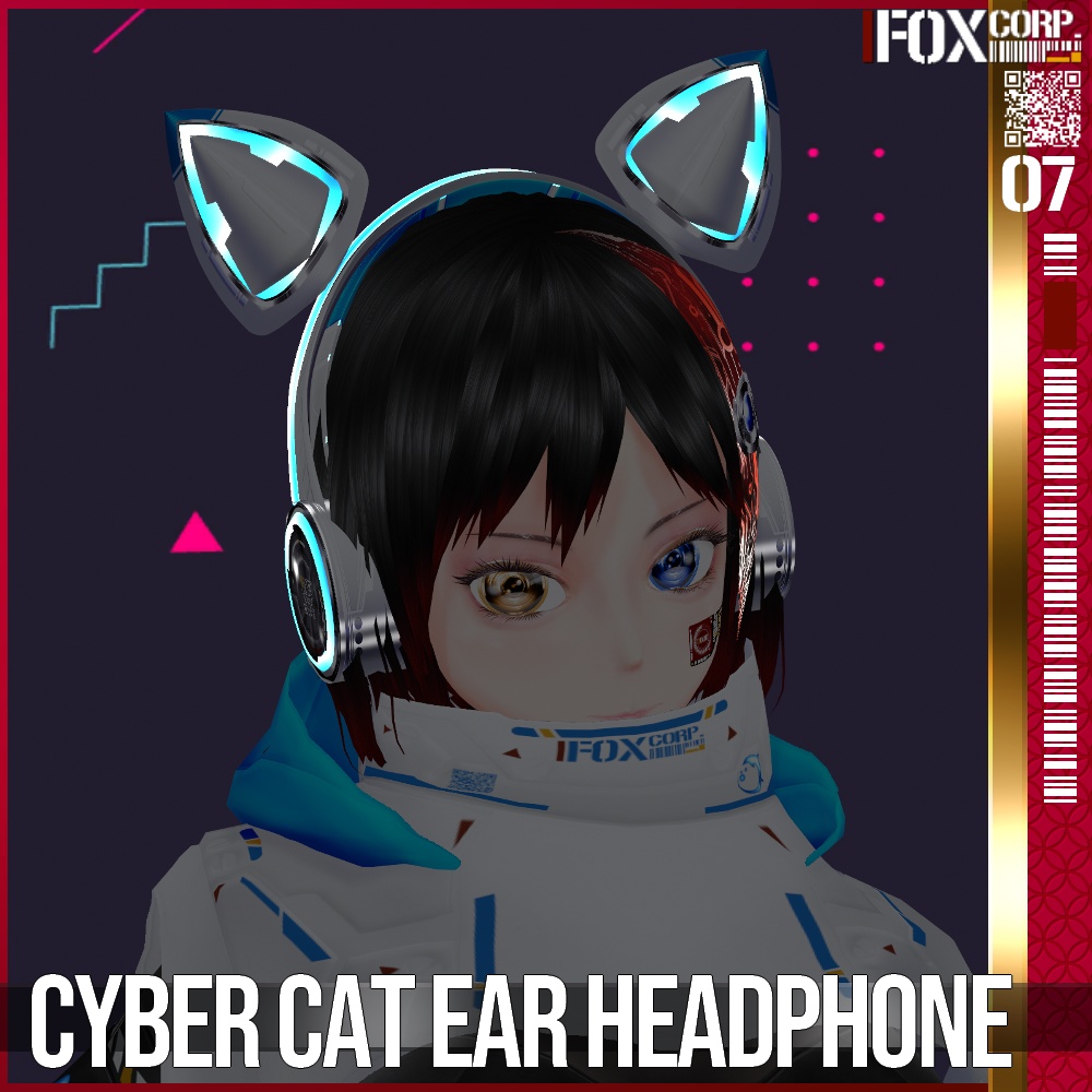 【光る!】VRoid用 サイバー猫耳ヘッドホン - Cyber Cat Ear Headphone