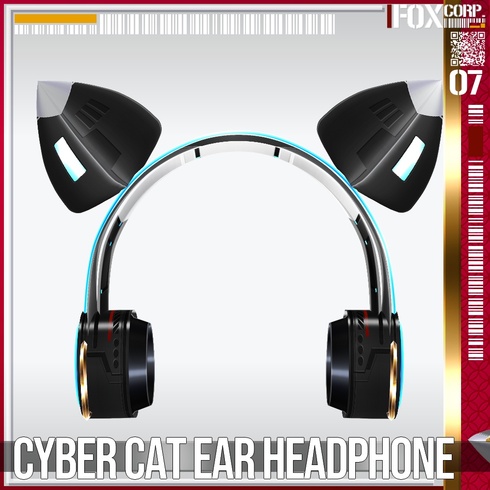【光る!】VRoid用 サイバー猫耳ヘッドホン - Cyber Cat Ear Headphone