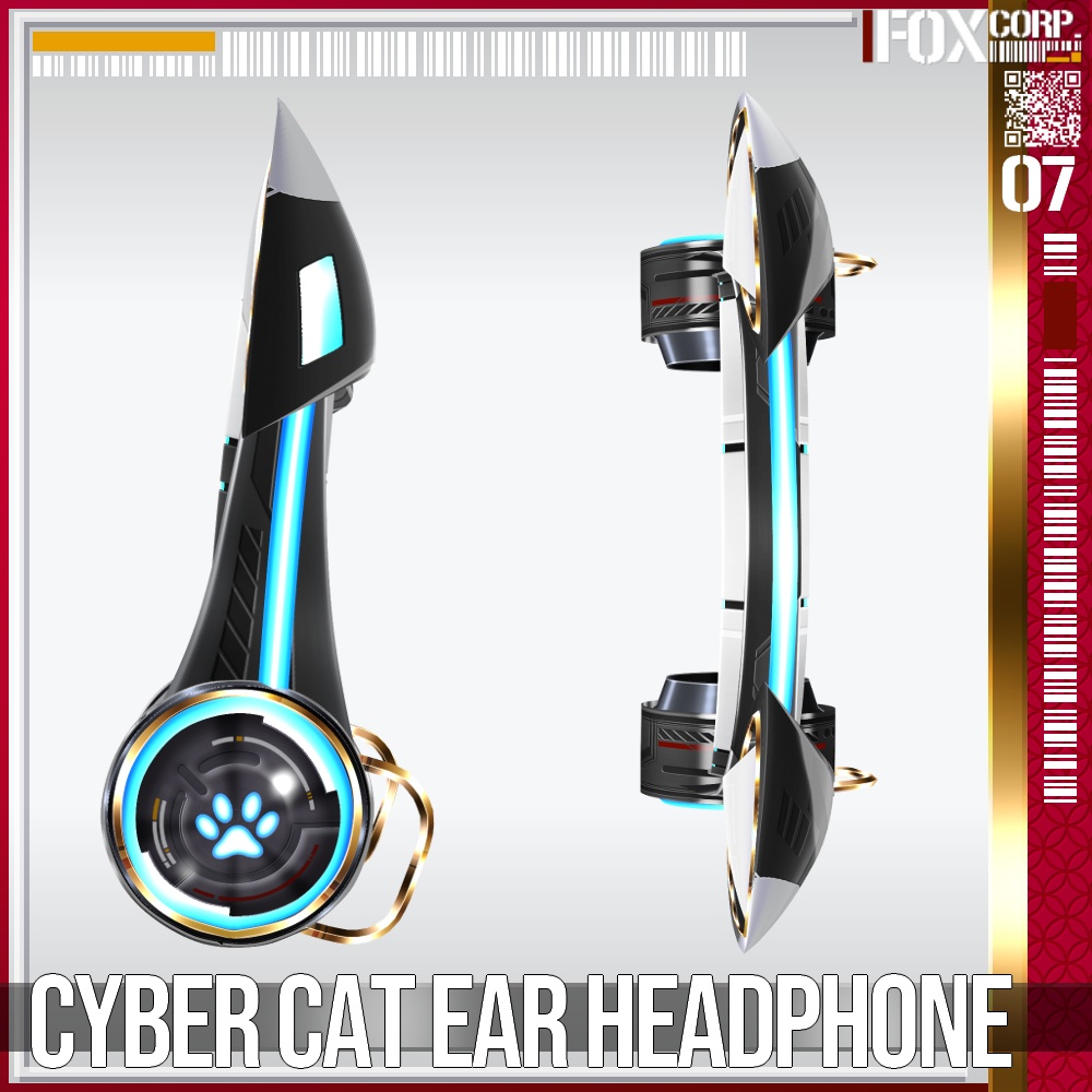 【光る!】VRoid用 サイバー猫耳ヘッドホン - Cyber Cat Ear Headphone
