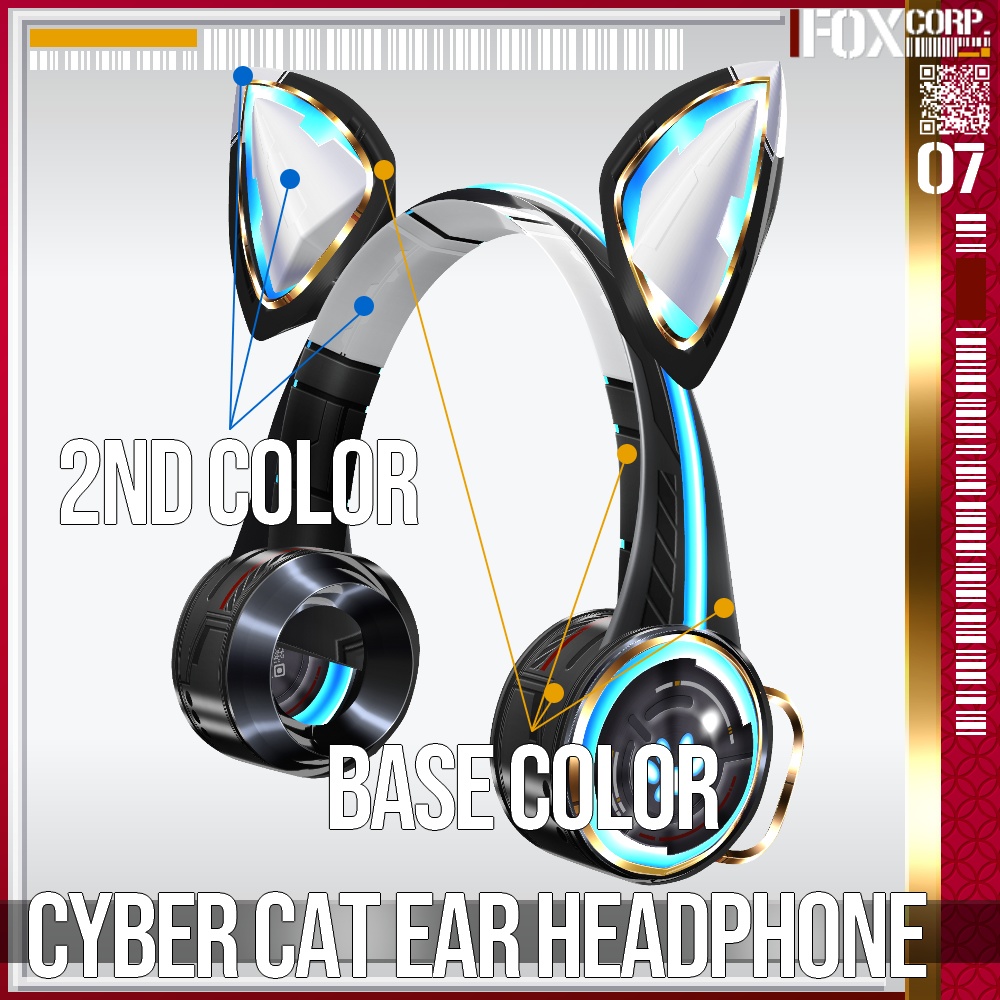 【光る!】VRoid用 サイバー猫耳ヘッドホン - Cyber Cat Ear Headphone