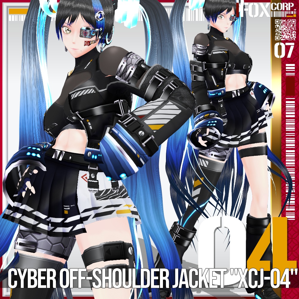 【発光可能】VRoid用 多色展開 サイバーオフショルダージャケット "XCJ-04" - Cyber Off-Shoulder Jacket "XCJ-04"