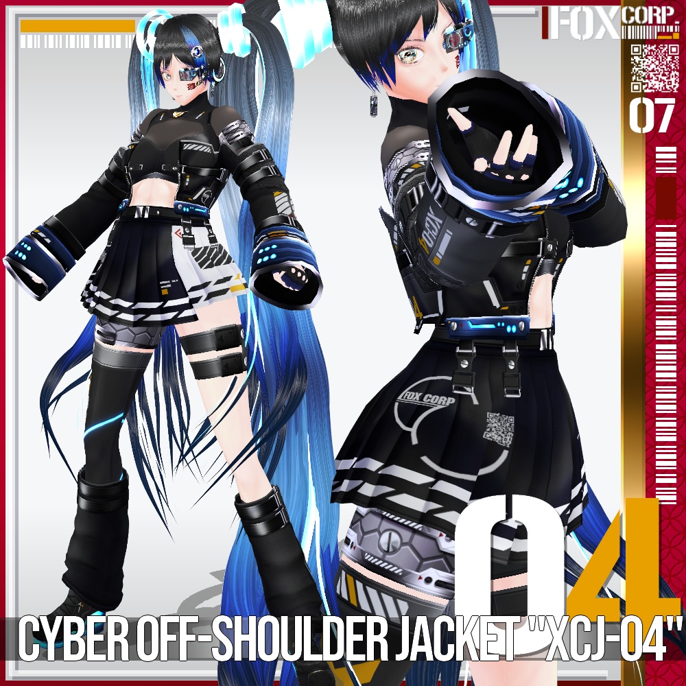 【発光可能】VRoid用 多色展開 サイバーオフショルダージャケット "XCJ-04" - Cyber Off-Shoulder Jacket "XCJ-04"