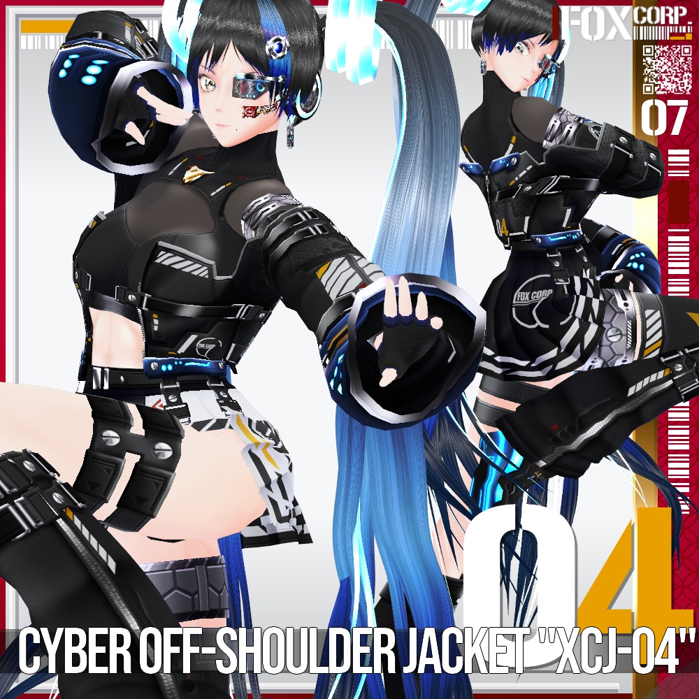 【発光可能】VRoid用 多色展開 サイバーオフショルダージャケット "XCJ-04" - Cyber Off-Shoulder Jacket "XCJ-04"