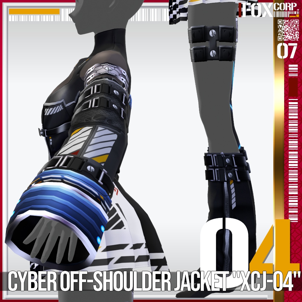 【発光可能】VRoid用 多色展開 サイバーオフショルダージャケット "XCJ-04" - Cyber Off-Shoulder Jacket "XCJ-04"