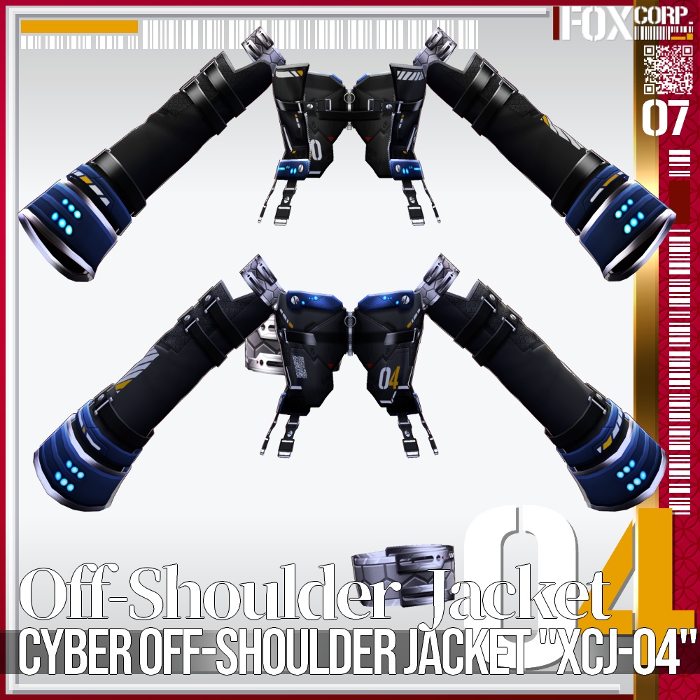 【発光可能】VRoid用 多色展開 サイバーオフショルダージャケット "XCJ-04" - Cyber Off-Shoulder Jacket "XCJ-04"