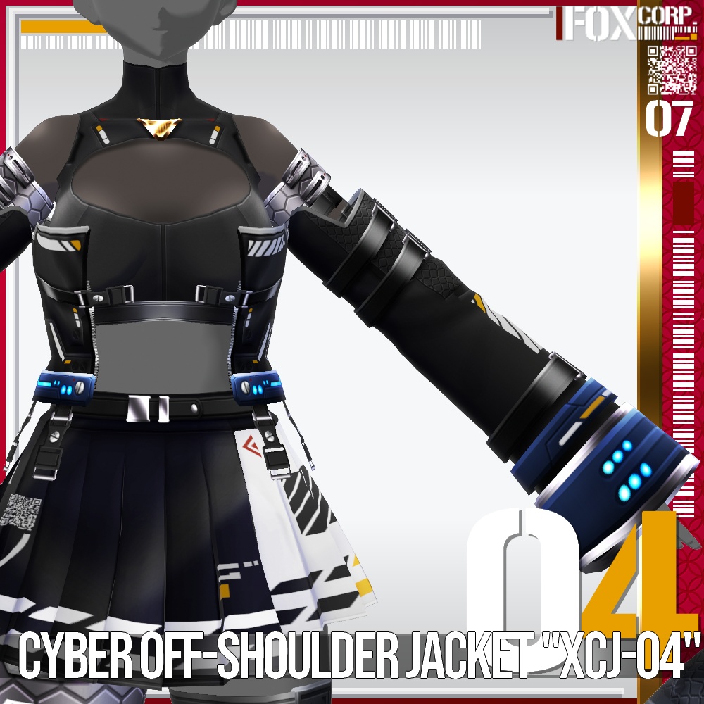 【発光可能】VRoid用 多色展開 サイバーオフショルダージャケット "XCJ-04" - Cyber Off-Shoulder Jacket "XCJ-04"