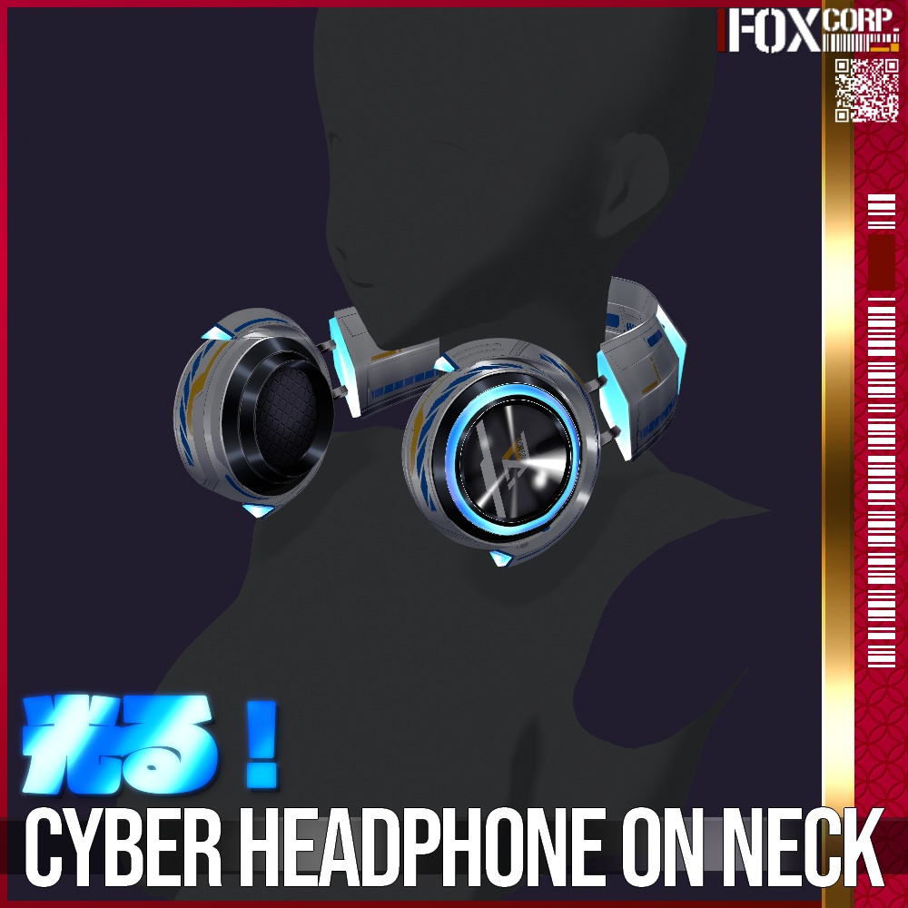【光る!】VRoid用 8*6色展開 首掛けサイバーヘッドホン - Cyber Headphone on Neck 8*6Colors