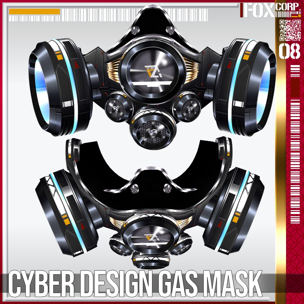 【光る!】VRoid用 8*6色展開 サイバー デザイン ガスマスク - Cyber Design Gasmask 8*6Colors