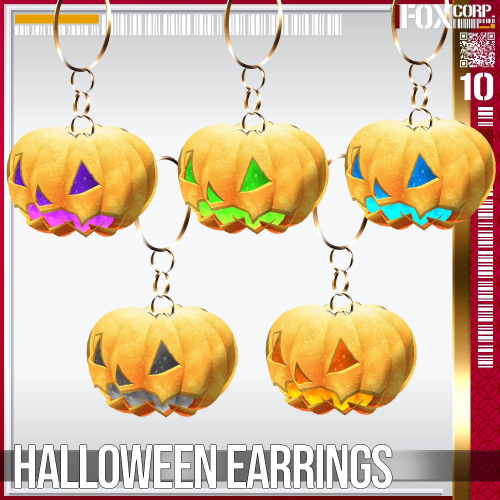 【光る!】VRoid用 発光5色 ハロウィンイヤリング - Halloween Earrings 5Colors