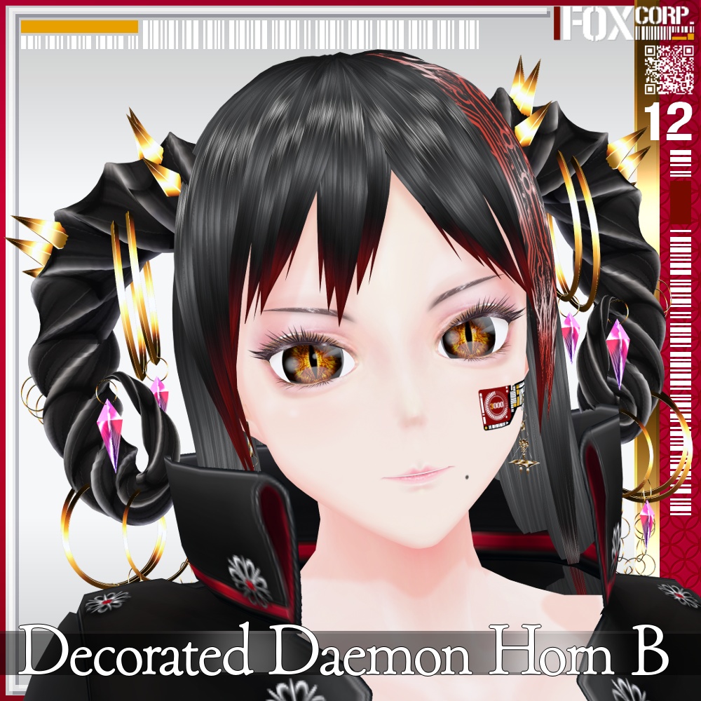 【光る!】VRoid用 多色展開 装飾付き悪魔/龍族の角 Type B - Decorated Daemon/Dragon Horn Type B