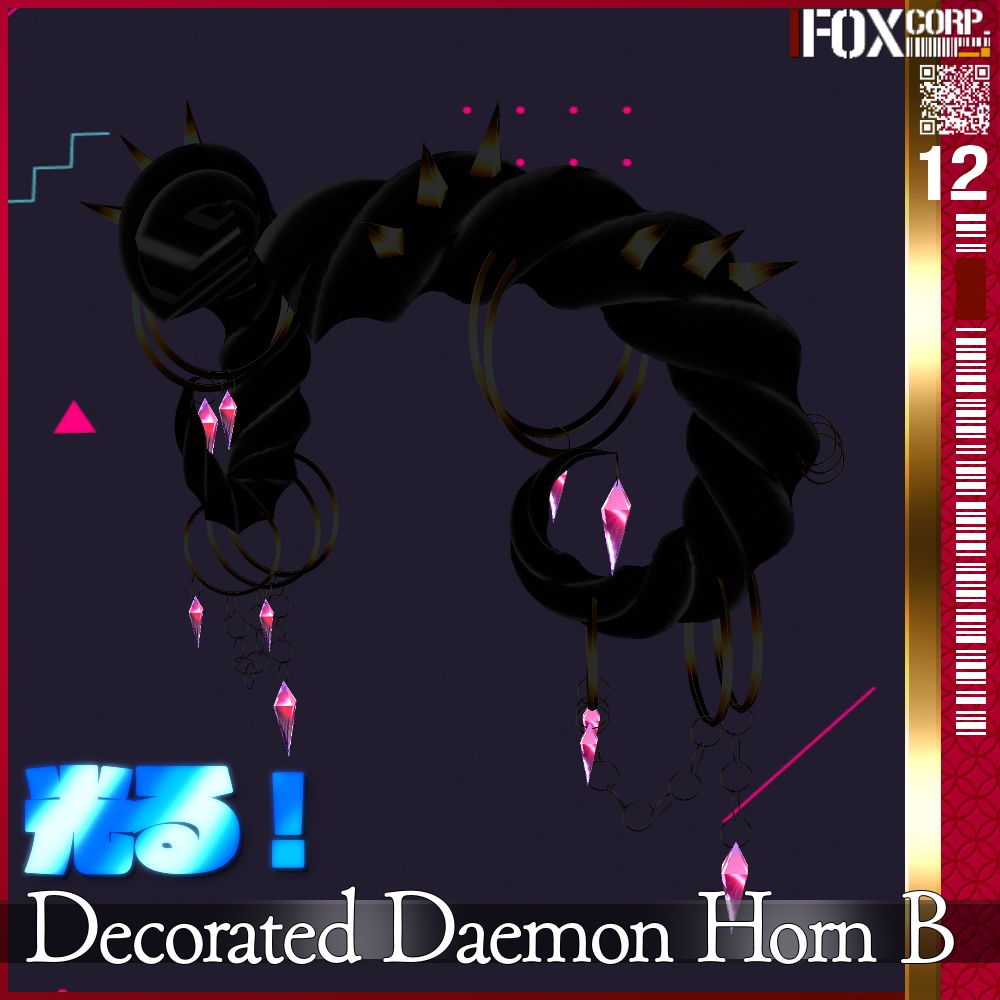 【光る!】VRoid用 多色展開 装飾付き悪魔/龍族の角 Type B - Decorated Daemon/Dragon Horn Type B