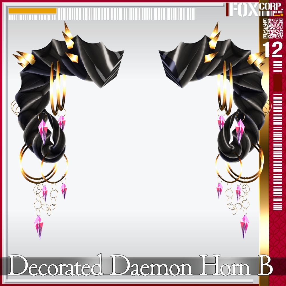 【光る!】VRoid用 多色展開 装飾付き悪魔/龍族の角 Type B - Decorated Daemon/Dragon Horn Type B