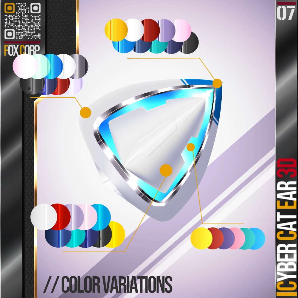 【光る!】 VRoid用 多色展開 サイバー猫耳 3D / Cyber Cat Ear 3D