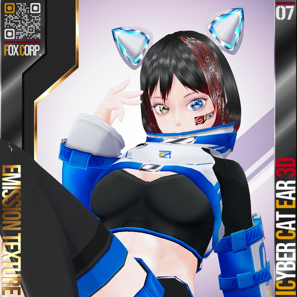 【光る!】 VRoid用 多色展開 サイバー猫耳 3D / Cyber Cat Ear 3D