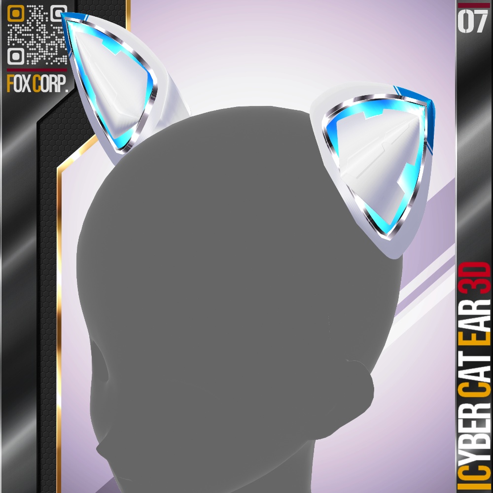 【光る!】 VRoid用 多色展開 サイバー猫耳 3D / Cyber Cat Ear 3D