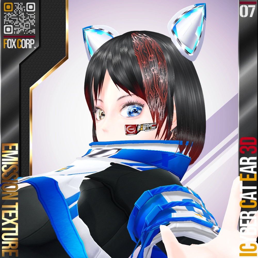 【光る!】 VRoid用 多色展開 サイバー猫耳 3D / Cyber Cat Ear 3D