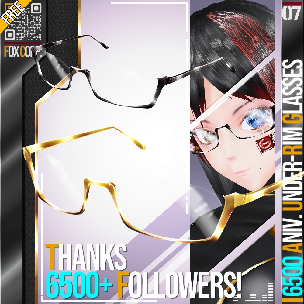 [FREE!] VRoid用 6500Aniv. アンダーリム眼鏡フレーム - 6500Aniv. Under-Rim Glasses