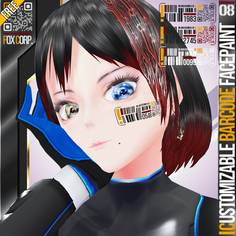 [FREE!] VRoid用 カスタマイズ可能バーコードフェイスペイント - Customizable Barcode Facepaint