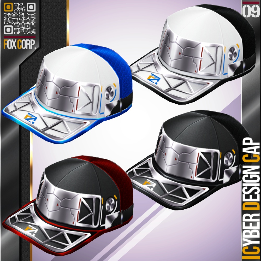 VRoid用 8色展開 サイバーデザインキャップ - Cyber Design Cap 8Colors