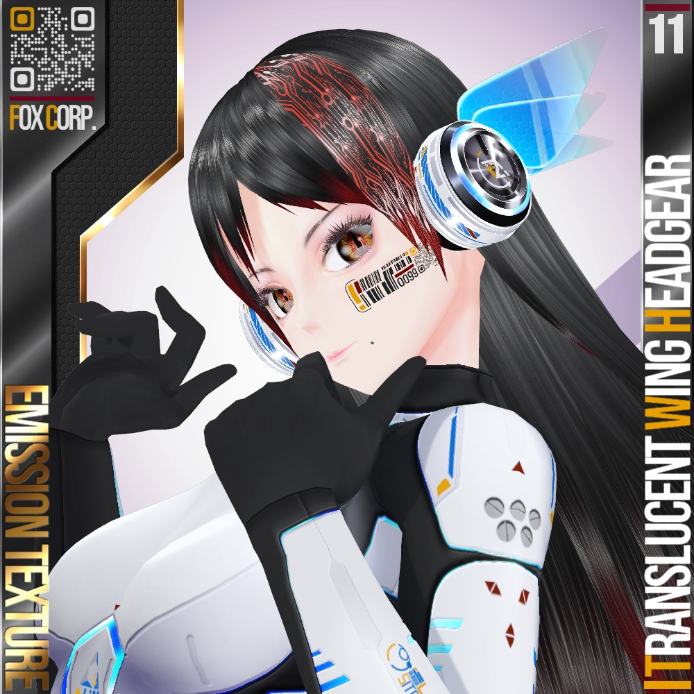 【光る!】 VRoid用 9色展開 透過ウィングヘッドギア - Translucent Wing Headgear 9Colors