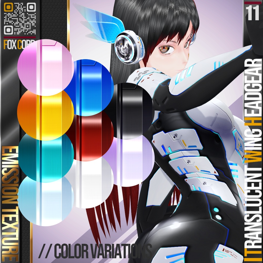 【光る!】 VRoid用 9色展開 透過ウィングヘッドギア - Translucent Wing Headgear 9Colors