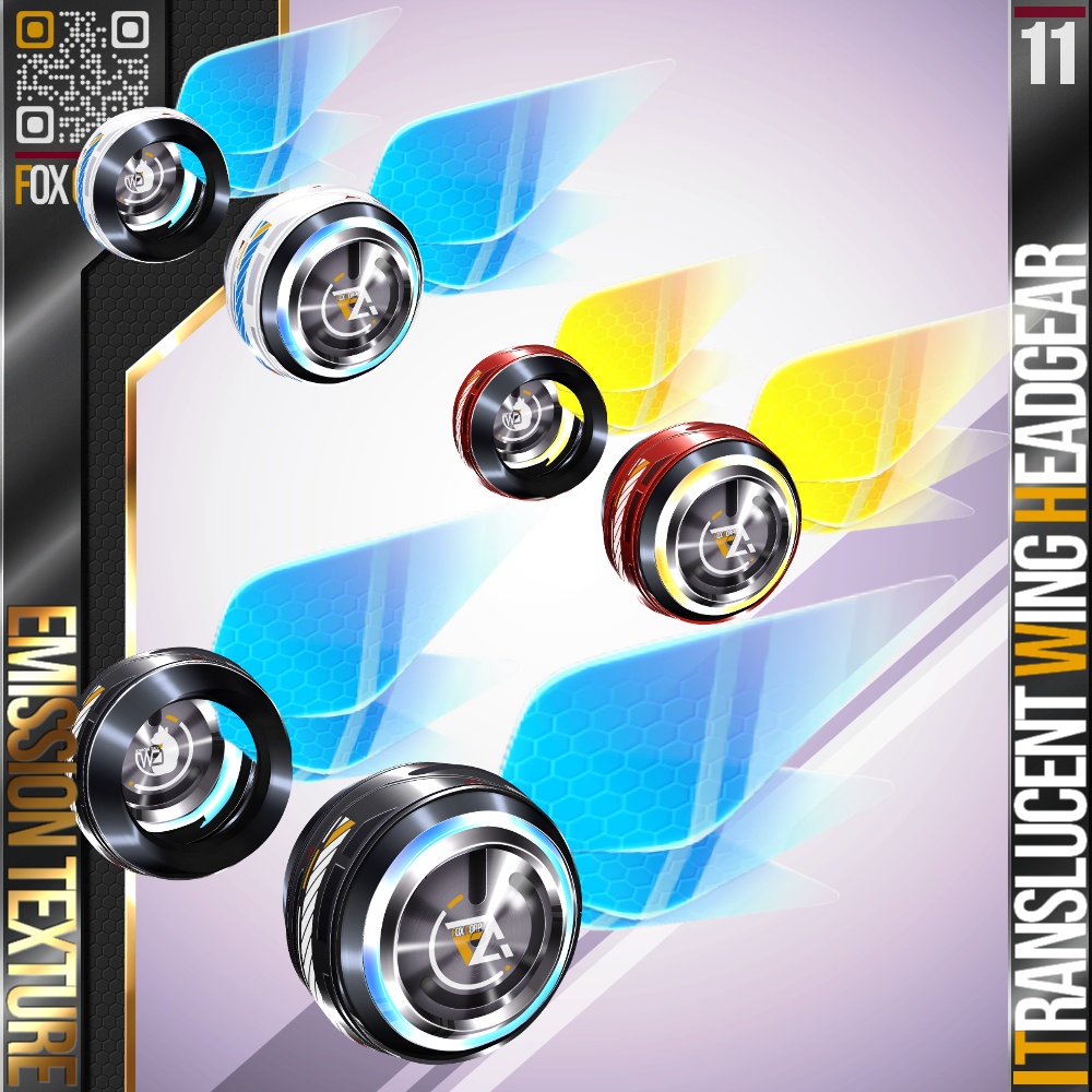 【光る!】 VRoid用 9色展開 透過ウィングヘッドギア - Translucent Wing Headgear 9Colors