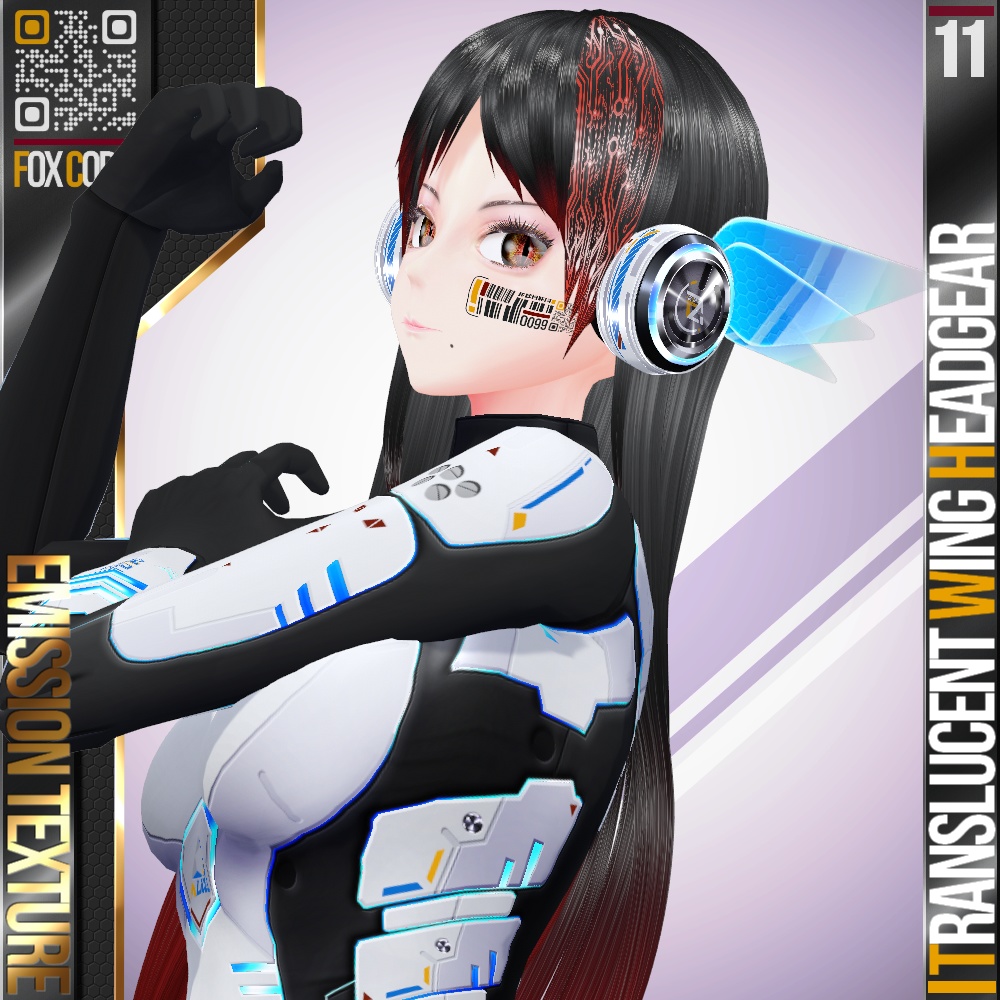 【光る!】 VRoid用 9色展開 透過ウィングヘッドギア - Translucent Wing Headgear 9Colors