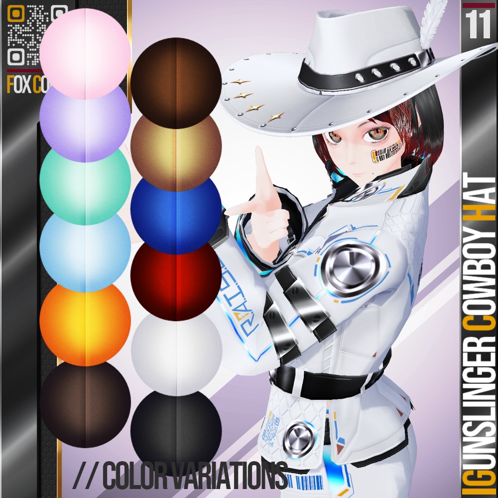 VRoid用 12色展開 ガンスリンガーウエスタンハット - Gunslinger Western Hat 12Colors