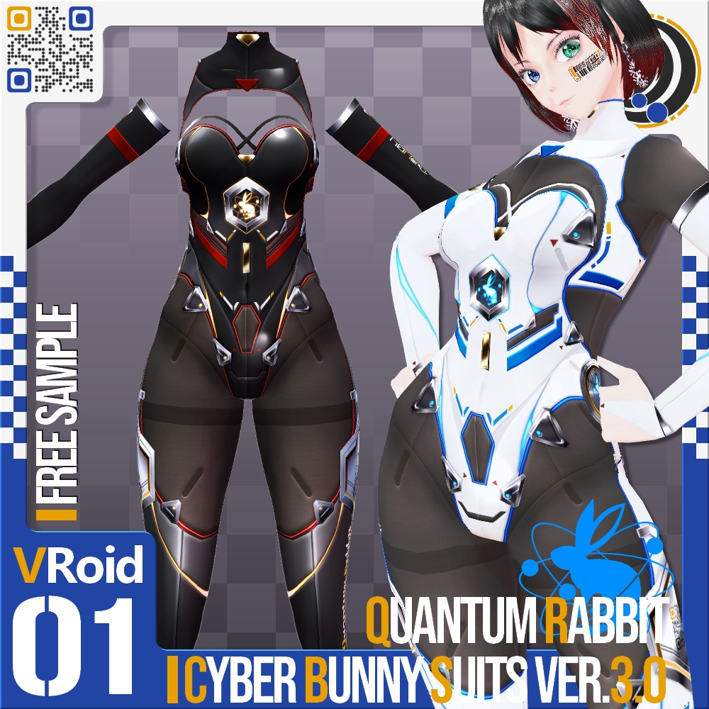 [XWear対応] VRoid用 7色展開 サイバーバニースーツ Version3.0 クアンタムラビット - Cyber Bunny Suits Version 3.0 "Quantum Rabbit"