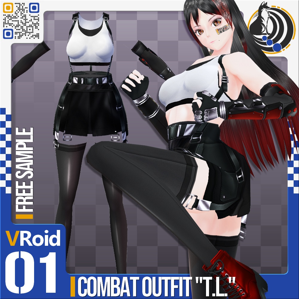 [XWear対応] VRoid用 7色展開 コンバットアウトフィット "ティファ ロックハート" - Combat Outfit "Tifa Lockhart" 7Colors