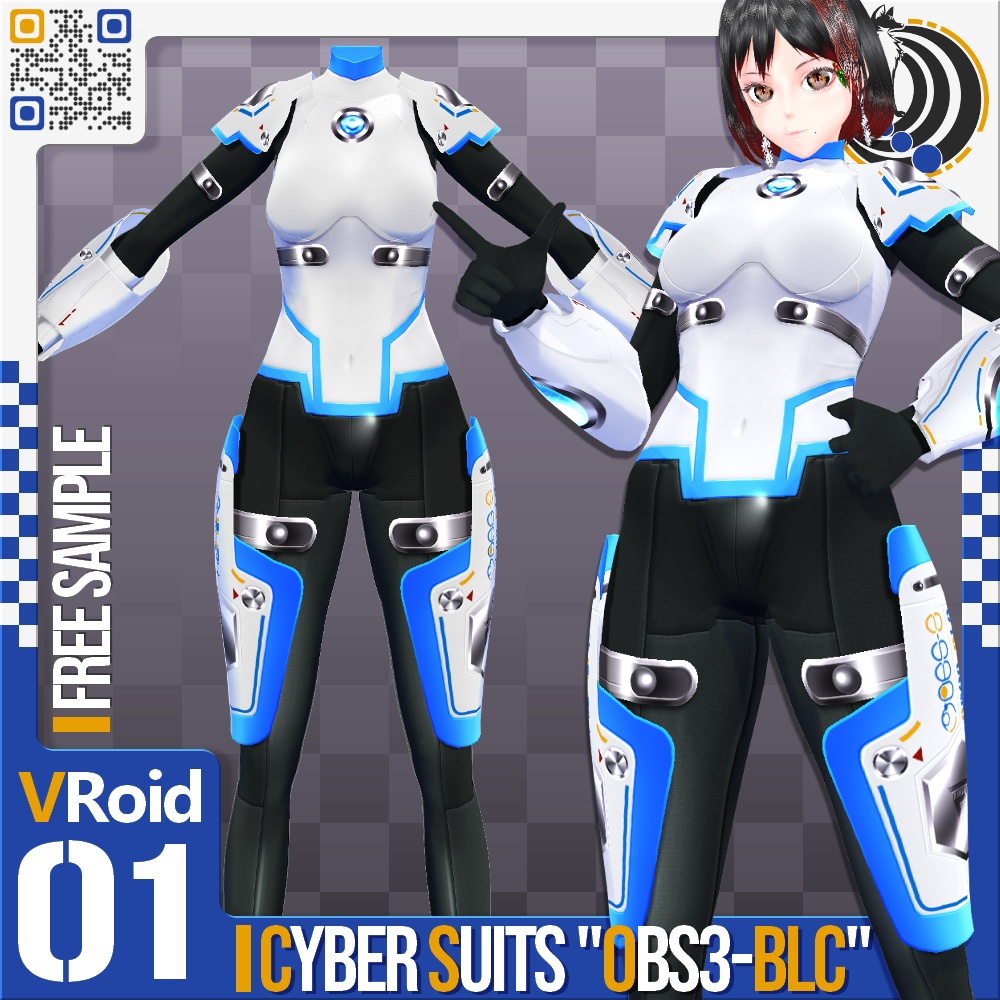 [XWear対応][発光可能] VRoid用 多色展開 第四世代サイバースーツ "OBS3-BLC" - Cyber Suits 4th Gen. "OBS3-BLC"