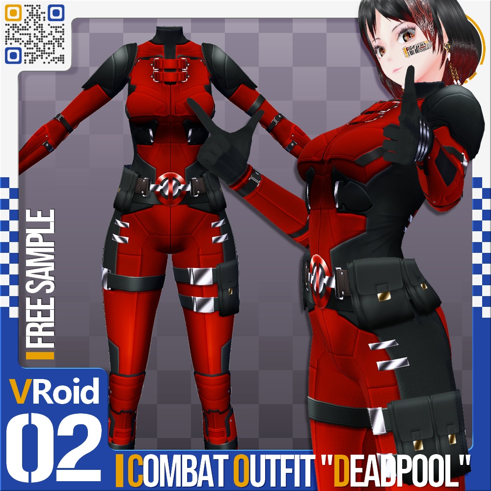 [XWear対応] VRoid用 8色展開 コンバットアウトフィット "デッドプール" - Combat Outfit "Deadpool" 8Colors