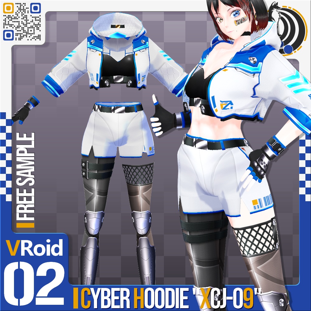 [XWear対応][発光可能] VRoid用 8色展開 サイバーパーカー "XCJ-09" - Cyber Hoodie "XCJ-09" 8Colors