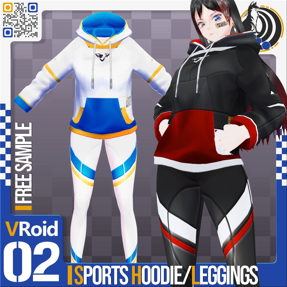 [XWear対応] VRoid用 多色展開 スポーツパーカー/レギンスセット - Sports Hoodie/Leggings
