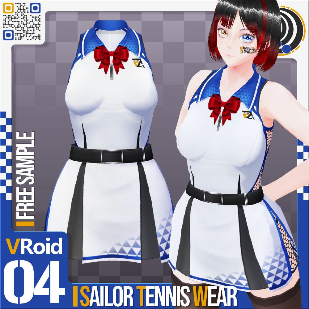 [XWear対応] VRoid用 多色展開 サイドメッシュ セーラーテニスウェア - Side Mesh Sailor Tennis Wear