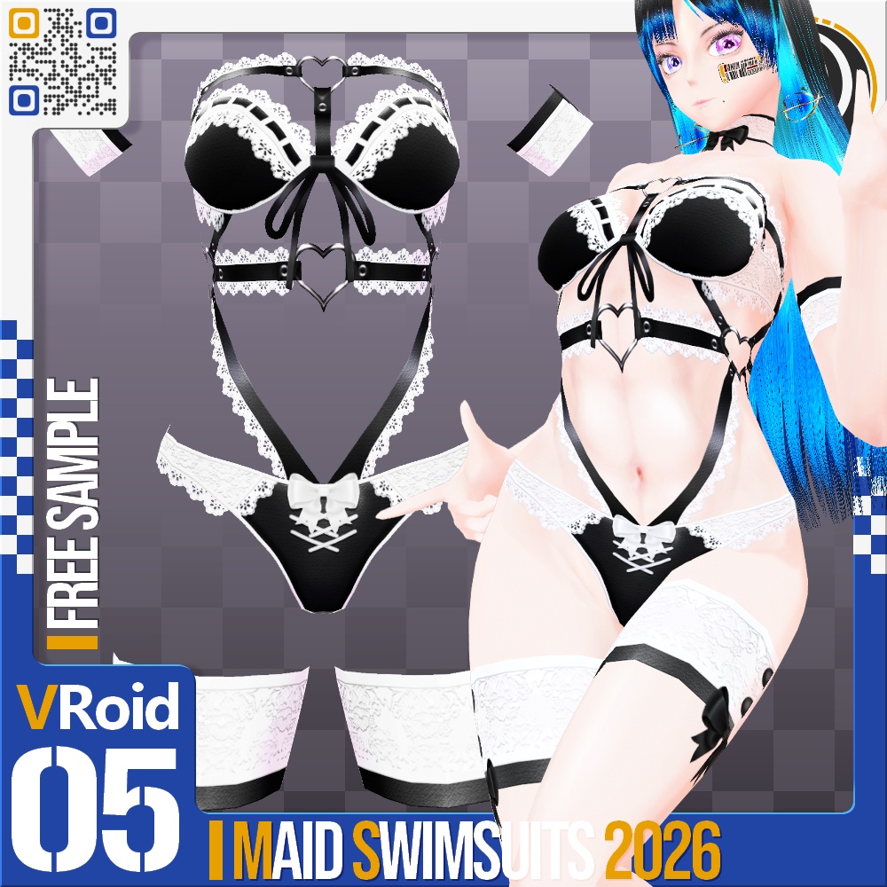 [XWear対応] VRoid用 10色展開 メイド服風水着 2026 - Maid Swimsuits 2026 10Colors