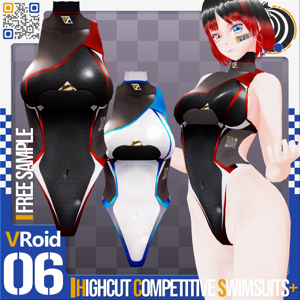 [XWear対応] VRoid用 21色展開 ハイカット競泳水着プラス - High cut Competitive Swimsuits Plus 21Colors