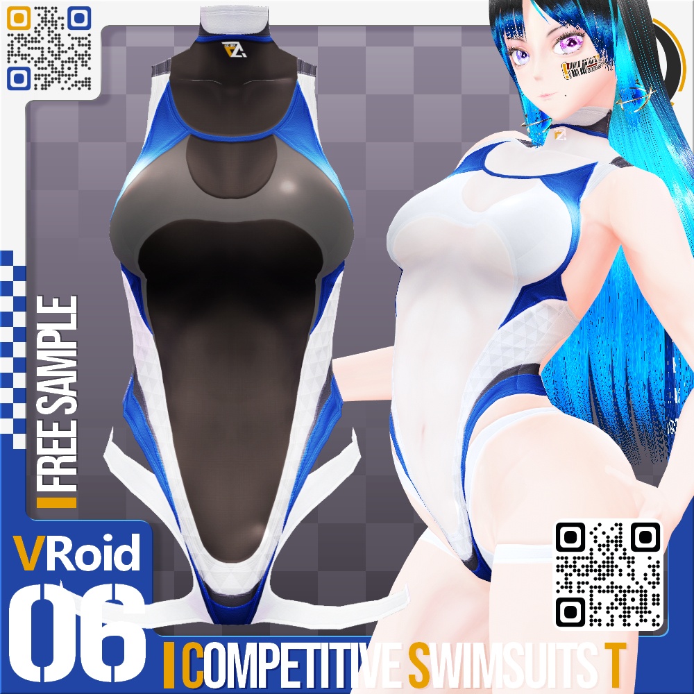 [XWear対応] VRoid用 23色展開 透過改造競泳水着 - See-through Competitive Swimsuits 23Colors