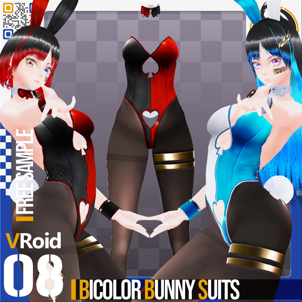 [XWear対応] VRoid用 8色展開 バイカラーバニースーツ - BiColor Bunny Suits 8Colors