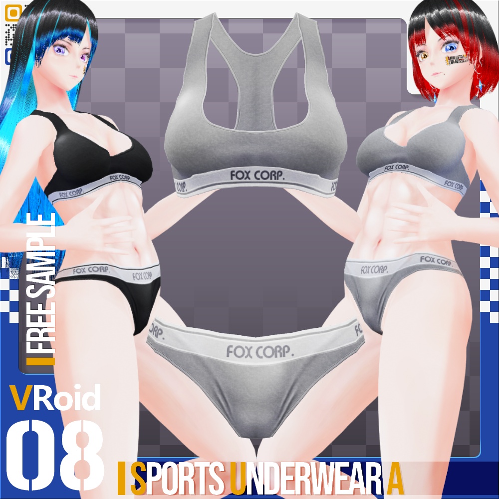 [XWear対応] VRoid用 10色展開 コットンスポーツアンダーウェア Type A - Cotton Sports Underwear Type A 10 Colors