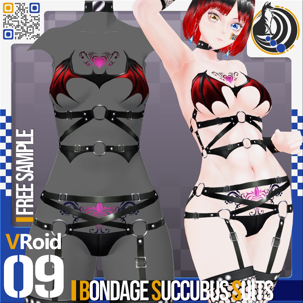 [XWear対応] VRoid用 6色展開 ボンデージサキュバススーツ - Bondage Succubus Suits 6Colors
