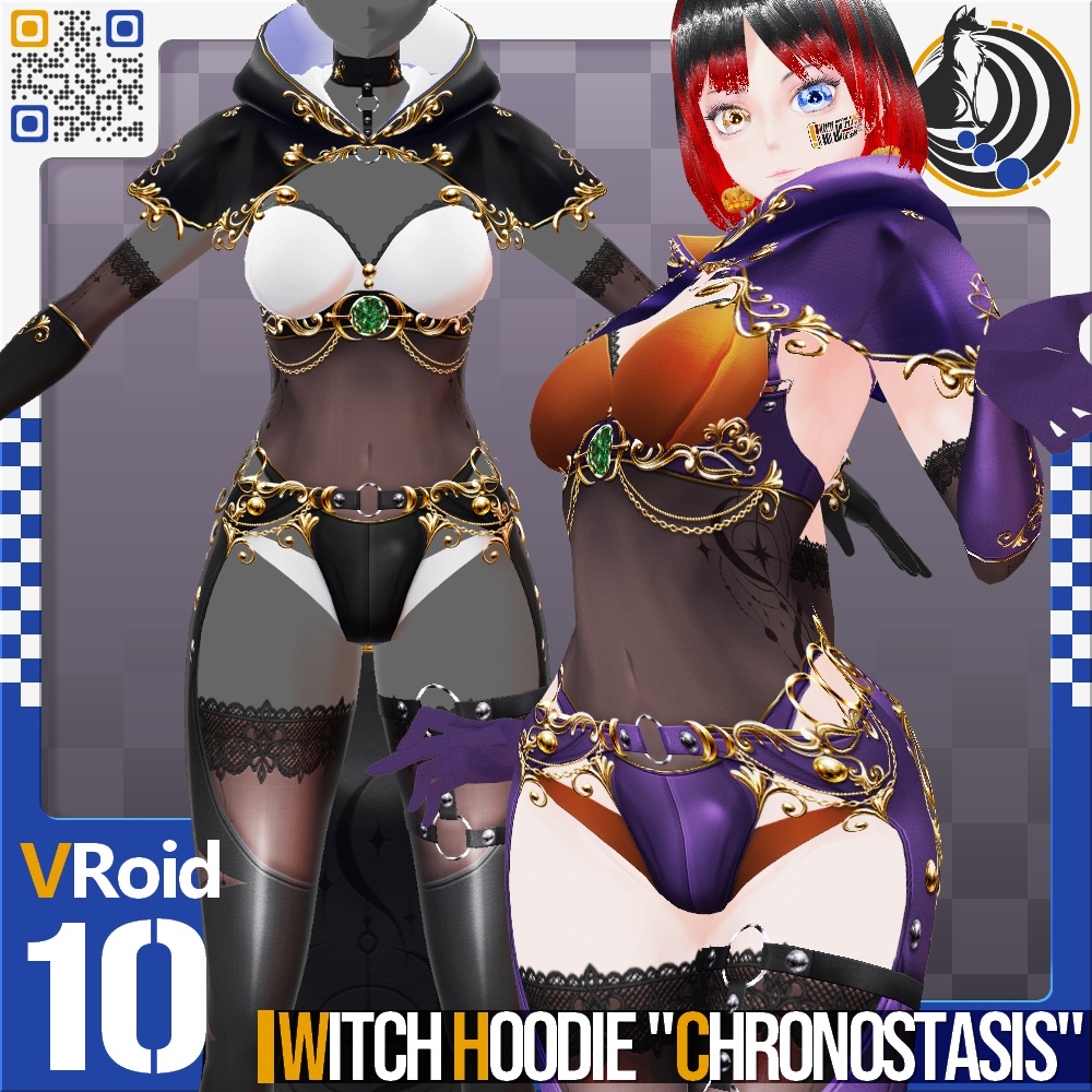 [XWear対応] VRoid用 8色展開 フード付きウィッチドレス "クロノスタシス" - Witch Hoodie Dress "Chronostasis" 8Colors