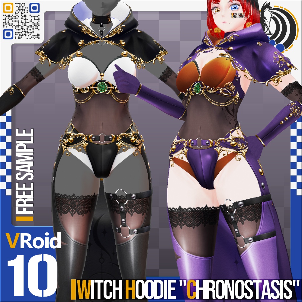 [XWear対応] VRoid用 8色展開 フード付きウィッチドレス "クロノスタシス" - Witch Hoodie Dress "Chronostasis" 8Colors