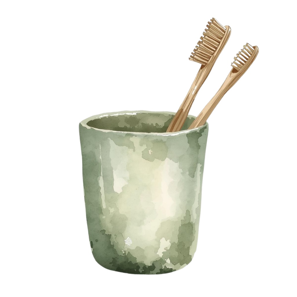 くすみグリーン朝ルーティンモチーフ水彩クリップアート(10点)