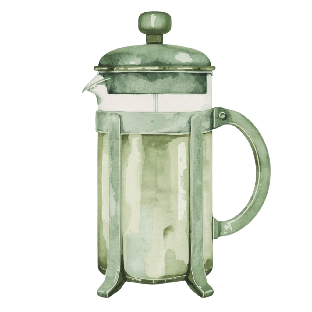 おうちカフェ vol.2|くすみグリーンの水彩クリップアート10点セット